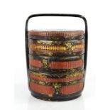 A Chinese early 20th century hand painted wedding basket, the lid depicting figure with deer, 41cm