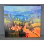 A hand painted extended image by Philip Craig titled "Tuscan valley view"