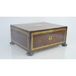 A 19th century rosewood sewing box. 13cm x 27cm x 23cm