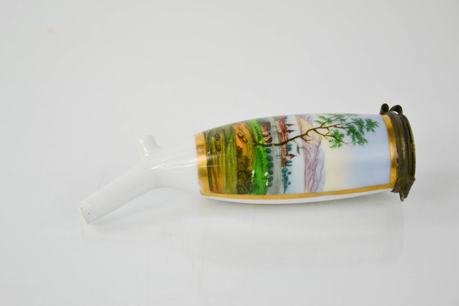 A 19th century porcelain German pipe, hand painted to depict a scene of Lindaw, 13cm long. - Image 2 of 2