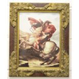 A framed porcelain plaque of Napoleon on horseback