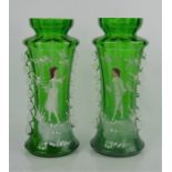 A pair of bohemian glass vases, hand painted with enamelled figures.27.5cm