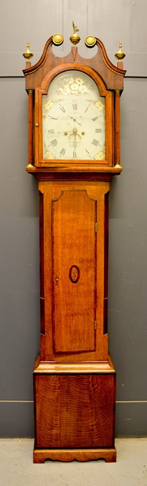 A 19th century oak longcase clock by Thomas Dickinson of Boston, the painted Roman numeral dial