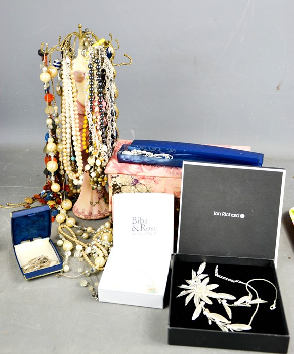 A group of jewellery to include a John Richard flower form necklace, a Biba & Rose pearl bracelet, a