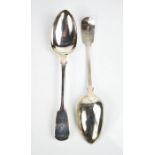 A pair of silver serving spoons, London 1842, engraved with monogram, 3.95toz.