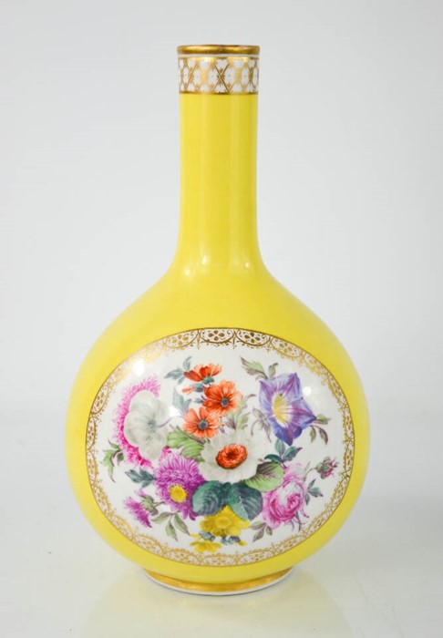 A 19th century porcelain bottle vase, hand painted with figural roundel to one side, and floral - Image 2 of 2