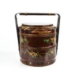 A Chinese early 20th century hand painted wedding basket, depicting flowers on a red ground, 23cm