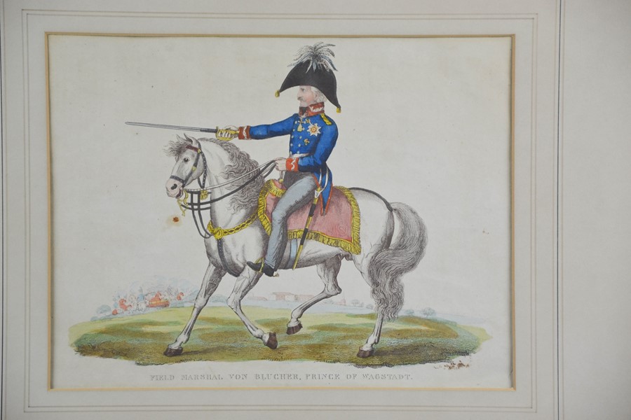 A French 19th century coloured print, Field Marshall Von Bloucher, Prince of Wagstadt, 22 by 28cm. - Image 2 of 2