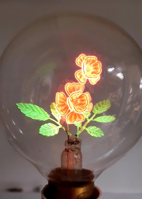 A vintage light-bulb with floral filament