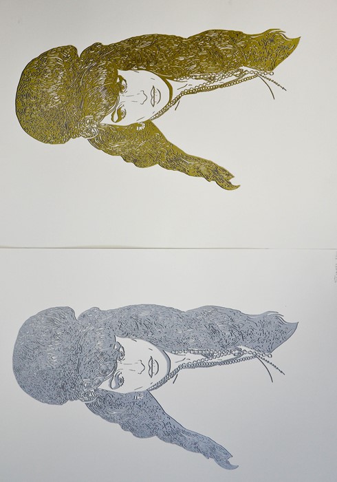 Simon Gross (20th century): Amy Winehouse, silkscreen, one in silver, one in gold, limited