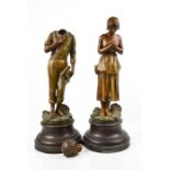 A pair of painted spelter figurines, 'Angelus Par A de Ranieri, the other A/F. 43cms tall