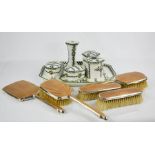 An Art Deco Silver and Guilloche dressing table set hallmarked Birmingham, Albert Carter, together