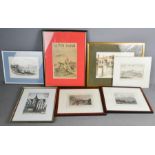 A group of 19th century prints and pictures including 18th century view of Sigen, The Menai