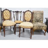 A pair of Edwardian bedroom chairs, with oval upholstered buttoned back and seat, together with