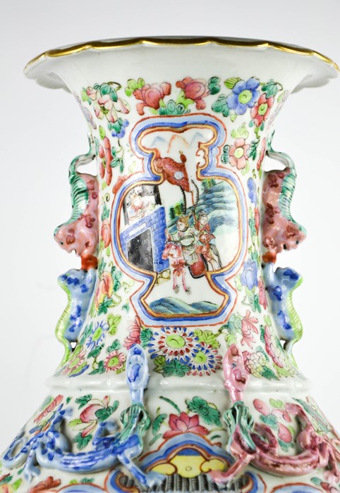 A large Chinese famille rose vase, with raised dragons to the shoulders, enamelled with butterflies, - Image 3 of 3