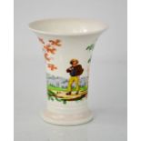 A 19th century bud vase, depicting figure in landscape. 12.5cms tall x 10cms diameter on the rim
