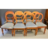 A harlequin set of eight balloon back dining chairs, with pale blue upholstered seats, 90cm high.
