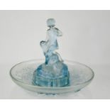 A Walther Sohne pale blue vaseline glass Art Deco flower frog and bowl, modelled to depict Peter Pan
