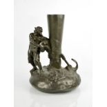 A Chinese pewter vase modelled in the form of fisherman, 37cm high.