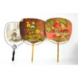 Three Chinese hand painted paper fans.