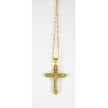 A 9ct gold and cubic zirconia crucifix pendant necklace, 2.6g.