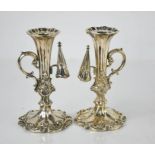Two fine silver chamber sticks with snuffers, stamped H. Wilkinson & Co, 1845, 14cm high.