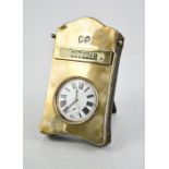 A silver desk calendar pocket watch holder, containing pocket watch with Roman numeral dial, the