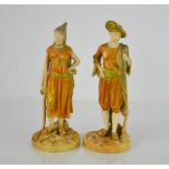 A pair of Royal Worcester blush ivory figures, Turkish man and woman, circa 1900, 22cm high.