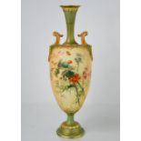 A Royal Worcester vase, with twin handles, and painted with thistles and flowers, date code 1900,