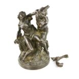 Clodion-style Doré Bronze Figural Group Depicting a Nymph and Satyr, 19th century, the nude seated