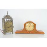 A vintage Smiths lantern clock with an electric movement together with a Swiss made mantle clock