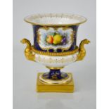 A fine Royal Worcester vase by Chivers, painted with a panel of pears, apples and grapes, with