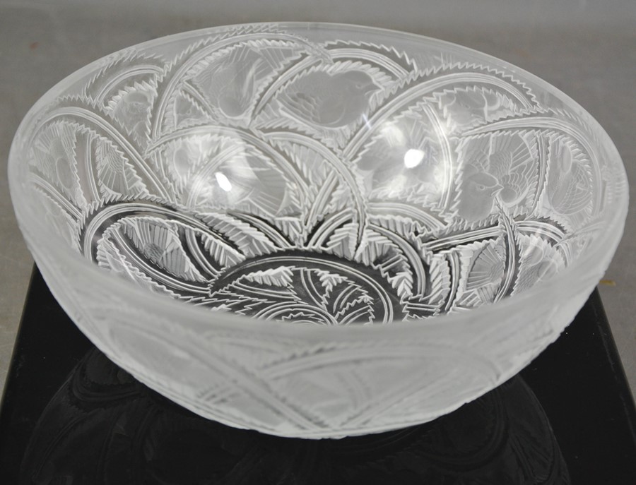 A Rene Lalique pinsons design fruit bowl, 1933 design, signed Lalique, France to the base, 23.5cm