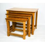 Robert Thompson 'The Mouseman' nest of three rectangular adzed tops, carved with trademark mouse,