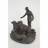 A bronze effect figure by Heredities "Shepherd with flock"