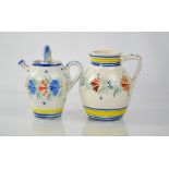 A French Quimper biberon, and matching jug.