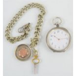 A 19th century ladies pocket watch,London 1883 together with a white metal Albert chain