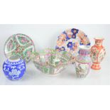 A group of Chinese ceramics to include a Famille Verte bowl, blue and white ginger jar, vase etc