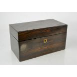 A George III two compartment tea caddy, in coromandel with interior lids and makers label; 67 Regent