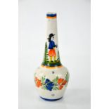 A French Quimper pottery bottle vase, signed HB Quimper and numbered 182.