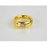 An 18ct gold ring set with central diamond approximately 7mm by 5mm, 1ct, size L, 11g.