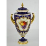 A Royal Worcester pedestal vase and cover, in cobalt blue, with gilt and pearl decoration, with a