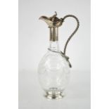 A Victorian silver mounted etched glass claret jug with rope twist decoration, by Hirons &