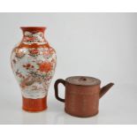 A Chinese baluster vase and a terracotta teapot.