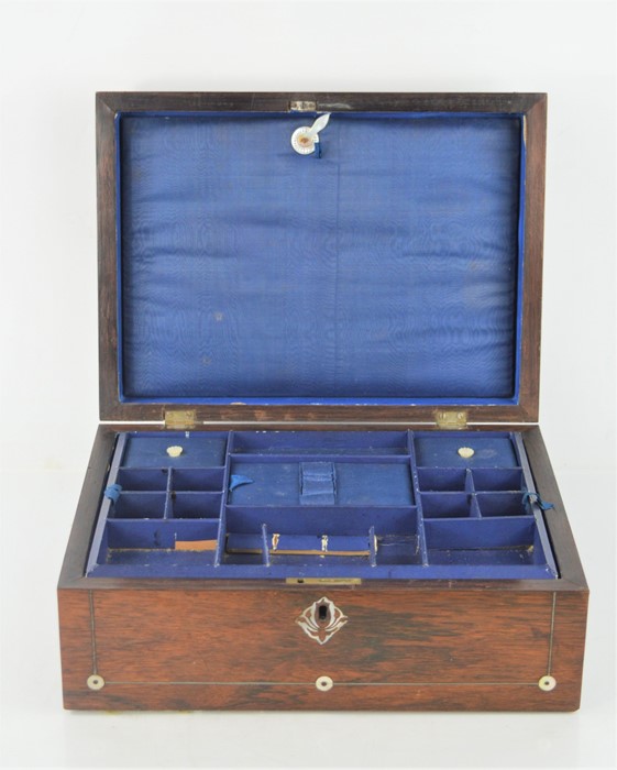 A 19th century rosewood box decorated with mother of pearl, 30cm by 22cm by 12cm - Image 2 of 2