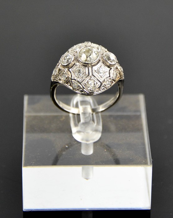 An Art Deco diamond and platinum ring, the central diamond approximately 0.8cts, flanked by two - Image 8 of 8