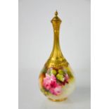 A Royal Worcester vase and cover, of bulbous form, painted with roses, signed W.H Austin, dated code