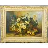 A Everett (19th century): oil on canvas depicting still life of pansies, signed and dated 1892, 39
