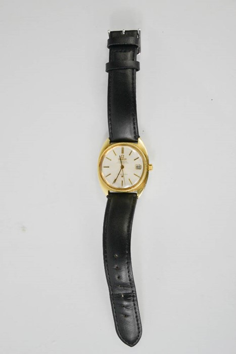 An Omega Automatic Chronometer Constellations wristwatch, with black leather strap. [Serviced by