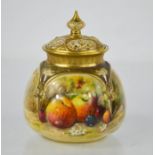A Royal Worcester pot pourri vase and cover, painted with panels of fruit, signed Ricketts, date